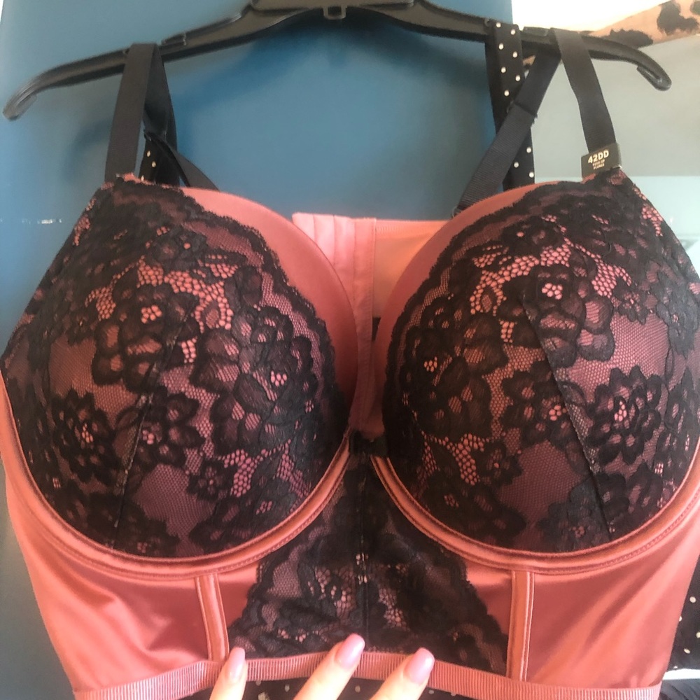 Pink & black lace plus size bra